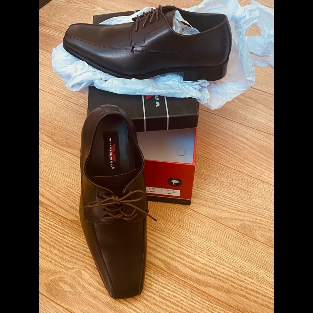 Dark Brown Chocolate Size 10.5 Square Toe Matte Tux Tuxedo Dress Shoes New - Picture 2 of 2